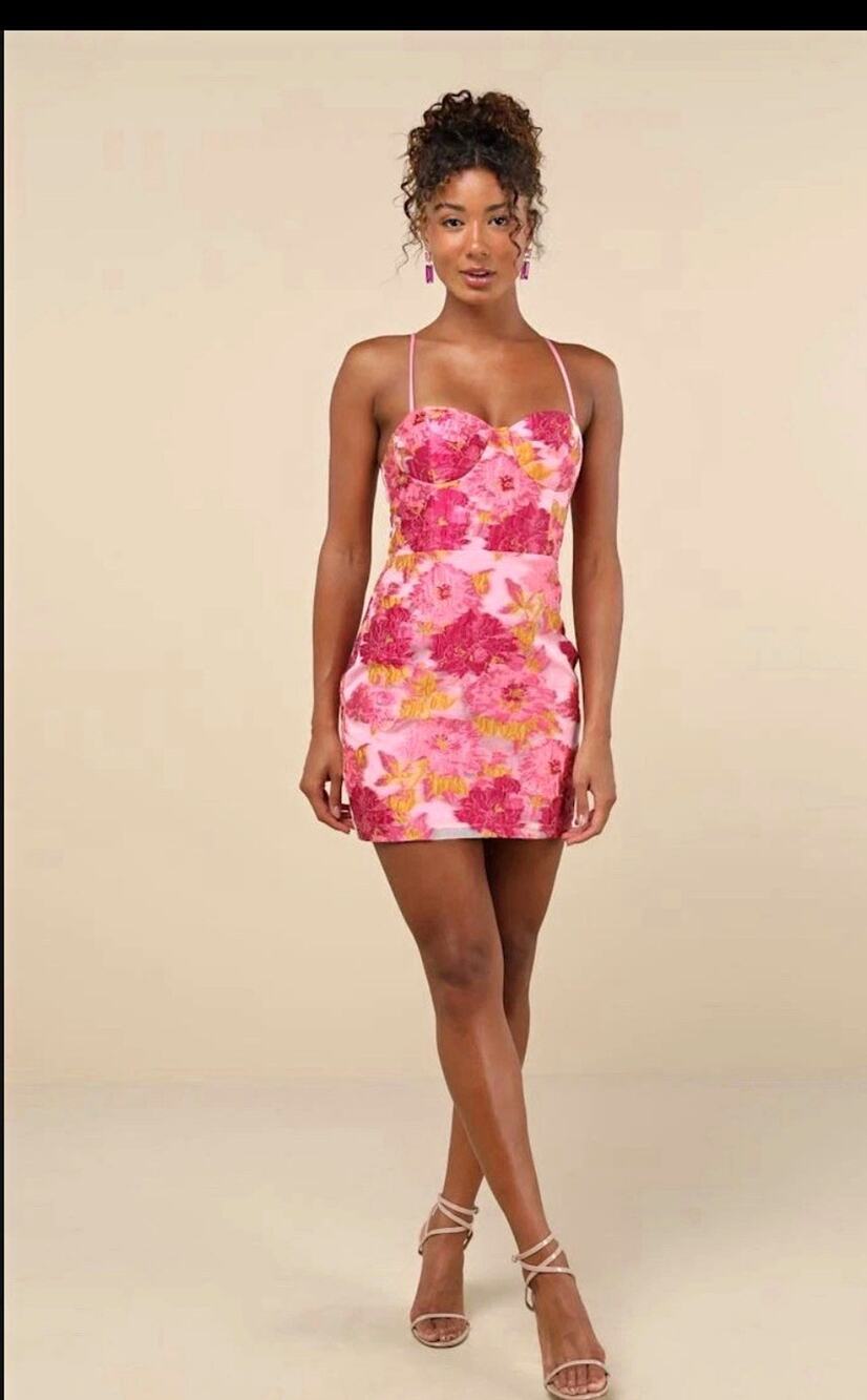 Lulus | magenta floral fitted mini dress | size small